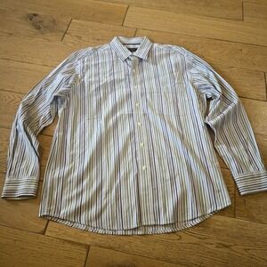 Tasso Elba Mens L Striped Long Sleeve Button Down‎ Shirt Cotton Casual (1069)